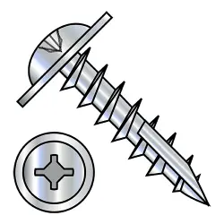 Square-Phillips, Steel Zinc, Full Thread Large Round Washer with #17 point Deep Thread/Cabinet Screws