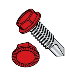 Steel Zinc w/Red Head w/ Machine Screws Thread Unslotted Hex Washer, Serrated  - TEK® Self-Drilling Screws