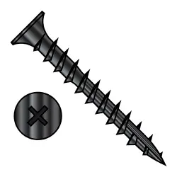 Phillips w/No Nibs, Steel Black Oxide, Full Thread Flat with #17 point Deep Thread/Cabinet Screws