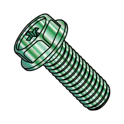 Steel Zinc Green Phillips Hex Washer Head Machine Screws