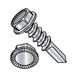 Steel Zinc, #4 Pt. Unslotted Hex Washer, Serrated  - TEK® Self-Drilling Screws
