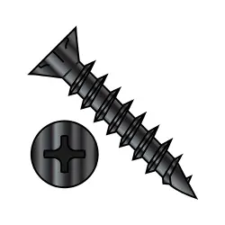 Phillips w/Nibs, Full Thread, Stl Blk Ox Flat Deep Thread/Cabinet Screws