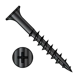 Phillips w/No Nibs, Steel Black Oxide, Part Thread Flat with #17 point Deep Thread/Cabinet Screws