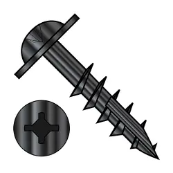 Square/Phillips, Stl Blk Ox Partial Thrd Round Washer with #17 point Deep Thread/Cabinet Screws