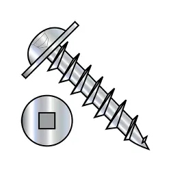 Square Recess, Stl Zinc, Full Thread Round Washer Deep Thread/Cabinet Screws