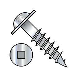 Square Recess, Stl Zinc, Partial Thread Round Washer Deep Thread/Cabinet Screws