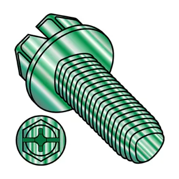 10-32 X 3/8 Combination Hex Washer Taptite Alternative Fully Threaded Steel Green Zinc & Wax