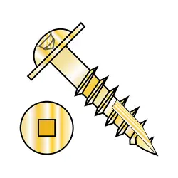 Square Recess, Partial Thread, Stl Zinc Yellow Round Washer with #17 point Deep Thread/Cabinet Screws