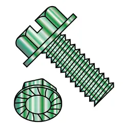 Slotted, Steel Zinc Green Hex Washer Head, Serrated Machine Screws