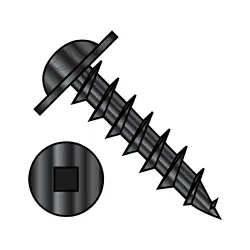 Square Recess, Stl Black Ox, Full Thread Round Washer Deep Thread/Cabinet Screws