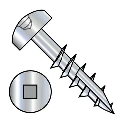 Square Recess, Stl Zinc, Partial Thread Pan with #17 point Deep Thread/Cabinet Screws