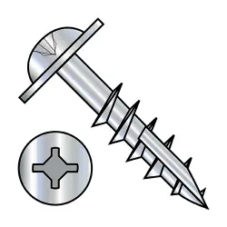 Square/Phillips, Stl Zinc, Partial Thread Round Washer with #17 point Deep Thread/Cabinet Screws