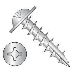 Square/Phillips, Stl Zinc, Full Thread Round Washer with #17 point Deep Thread/Cabinet Screws