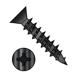 Square/Phillips, Stl Black Ox, Full Thread Flat Deep Thread/Cabinet Screws