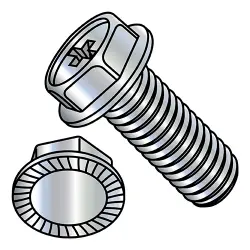 Phillips, Zinc Hex Washer Head, Serrated Machine Screws