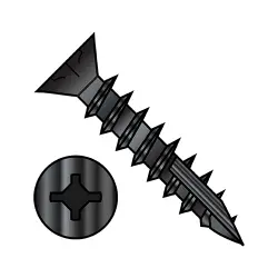 Square-Phillips w/Nibs, Stl Black Ox Full Thrd Flat with #17 point Deep Thread/Cabinet Screws