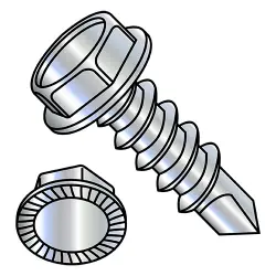 Steel Zinc, 1/4 AF, #2 Pt. Unslotted Hex Washer, Serrated  - TEK® Self-Drilling Screws